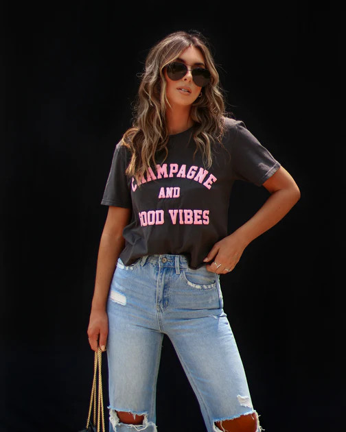 Champagne And Good Vibes Cotton Tee | VICI