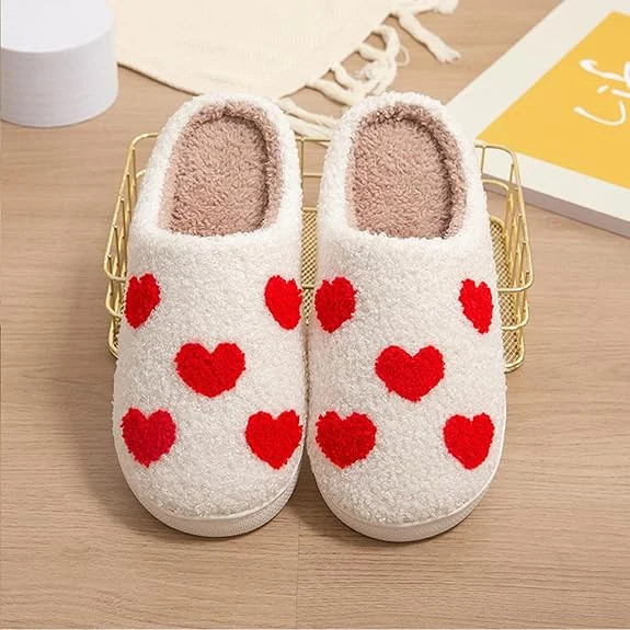 Janrevotw Heart Slippers Valentines Slippers For Women Men Indoor Fuzzy Warm Cotton Cozy Bedroom ... | Walmart (US)