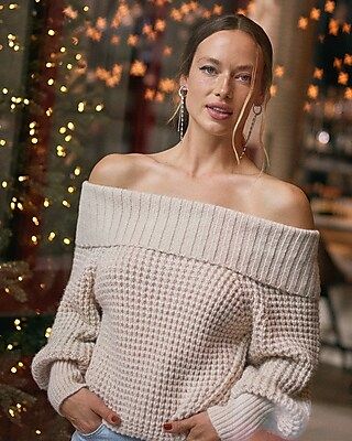 Chunky Thermal Off The Shoulder Balloon Sleeve Sweater | Express