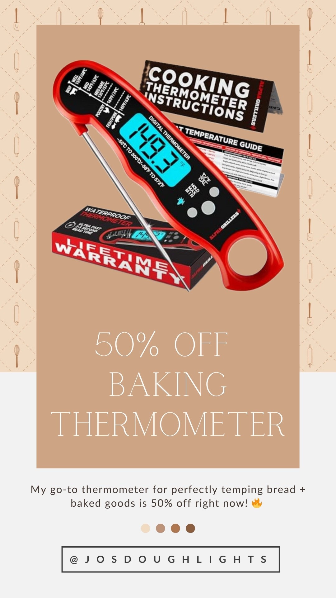 The thermometer I use every single bake day? Half off right now. 👀 If you’ve been eyeballing your bakes… it’s time. Linked it on LTK!

#LTKHome #LTKFindsUnder100 #LTKFindsUnder50