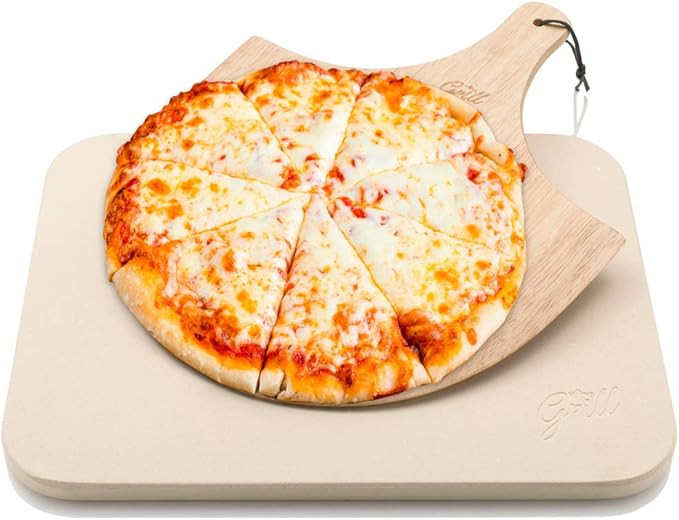 Pizza Stone by Hans Grill Baking Stone For Pizzas use in Oven and Grill / BBQ FREE Wooden Pizza P... | Amazon (US)