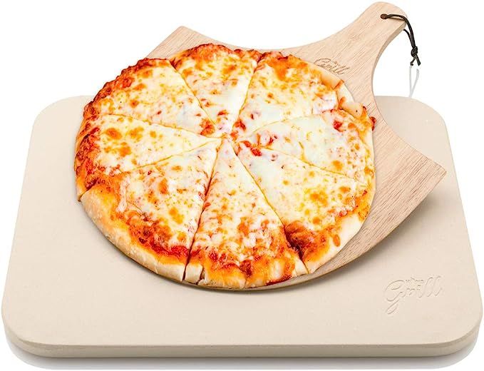 Pizza Stone by Hans Grill Baking Stone For Pizzas use in Oven and Grill / BBQ FREE Wooden Pizza P... | Amazon (US)
