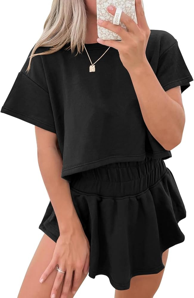 miduo Womens Casual Summer 2 Piece Sets Casual Mini Skirt Sets Cropped Top and Short Sets Lounge ... | Amazon (US)