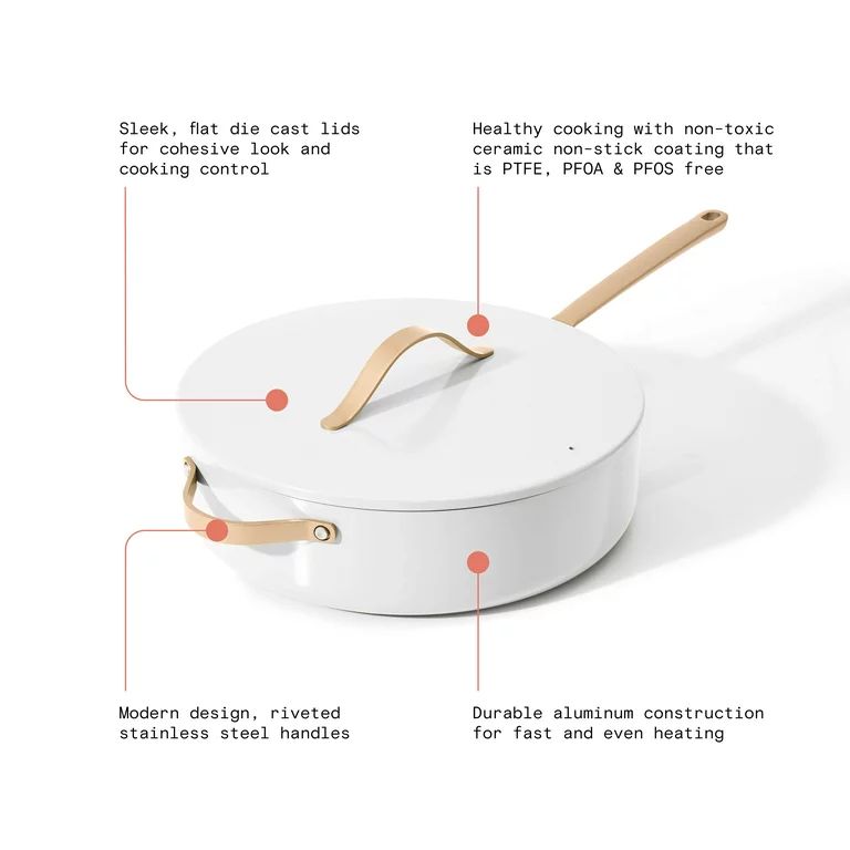Beautiful 5.5 Quart Ceramic Non-Stick Saute Pan, White Icing, by Drew Barrymore | Walmart (US)
