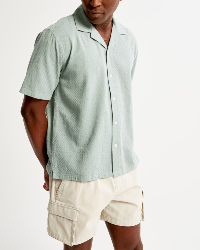 Camp Collar Textured Button-Up Shirt | Abercrombie & Fitch (US)