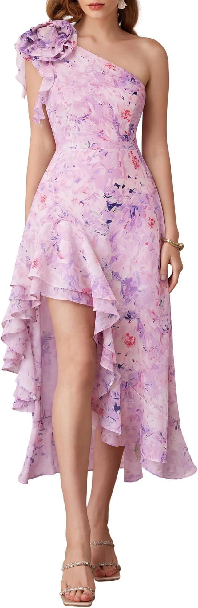 GRACE KARIN Womens Summer One Shoulder Sleeveless Dresses Floral Flowy Ruffle High Low Wedding Gu... | Amazon (US)