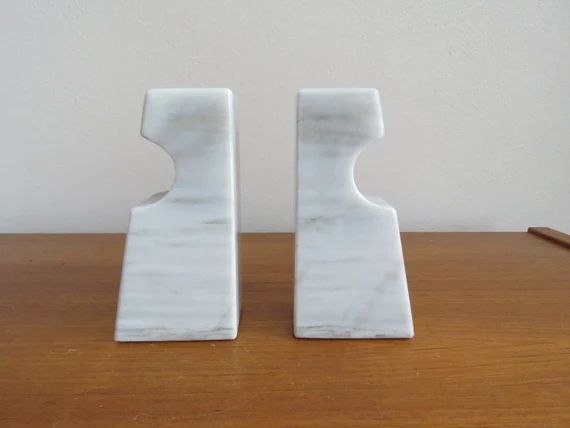 Mid Century Modern Sculptural White Marble Bookends | Etsy (US)