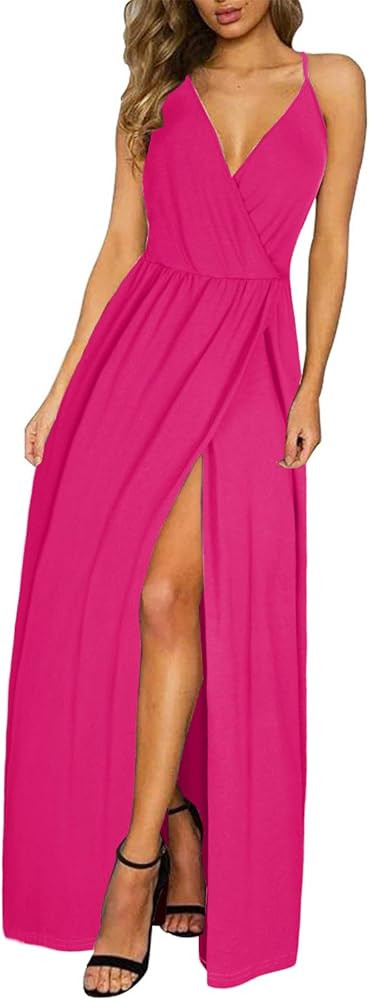 II ININ Women's 2024 Maxi Sundresses Summer Beach Long Wrap V-Neck Floral/Solid Casual Dress for ... | Amazon (US)