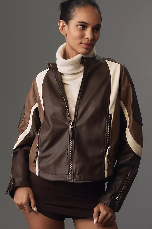 Faux-Leather Colorblock Race Jacket | Anthropologie (US)