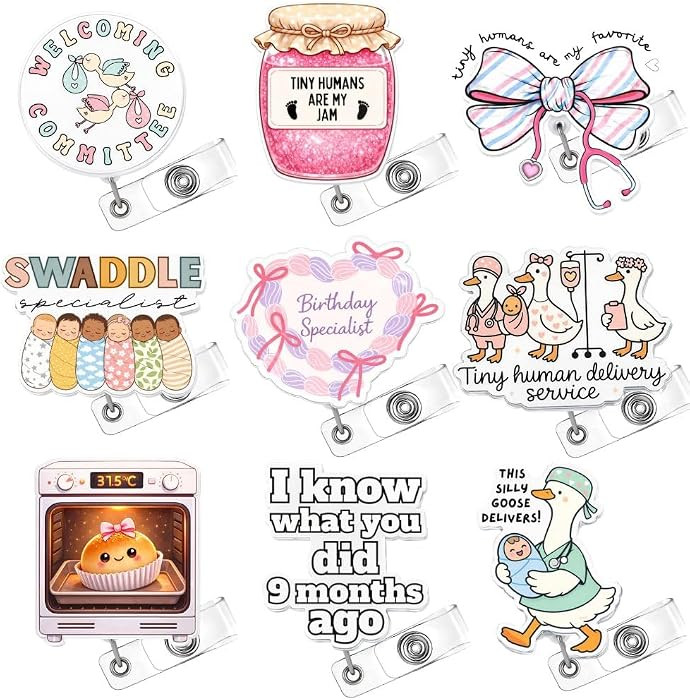9PC Labor & Delivery Badge Reel Cute Silly Goose Humorous Medical ID Name Holder with Retractable... | Amazon (US)
