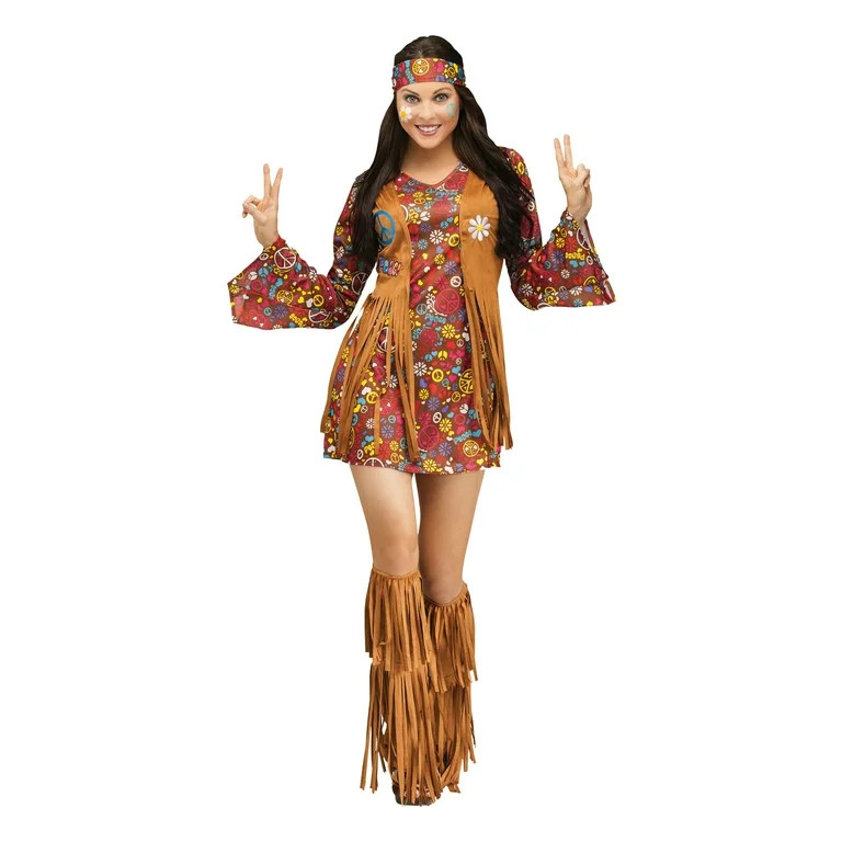 Peace and Love Hippie Halloween Costume for Adults, Womens Size M, by Way to Celebrate | Walmart (US)