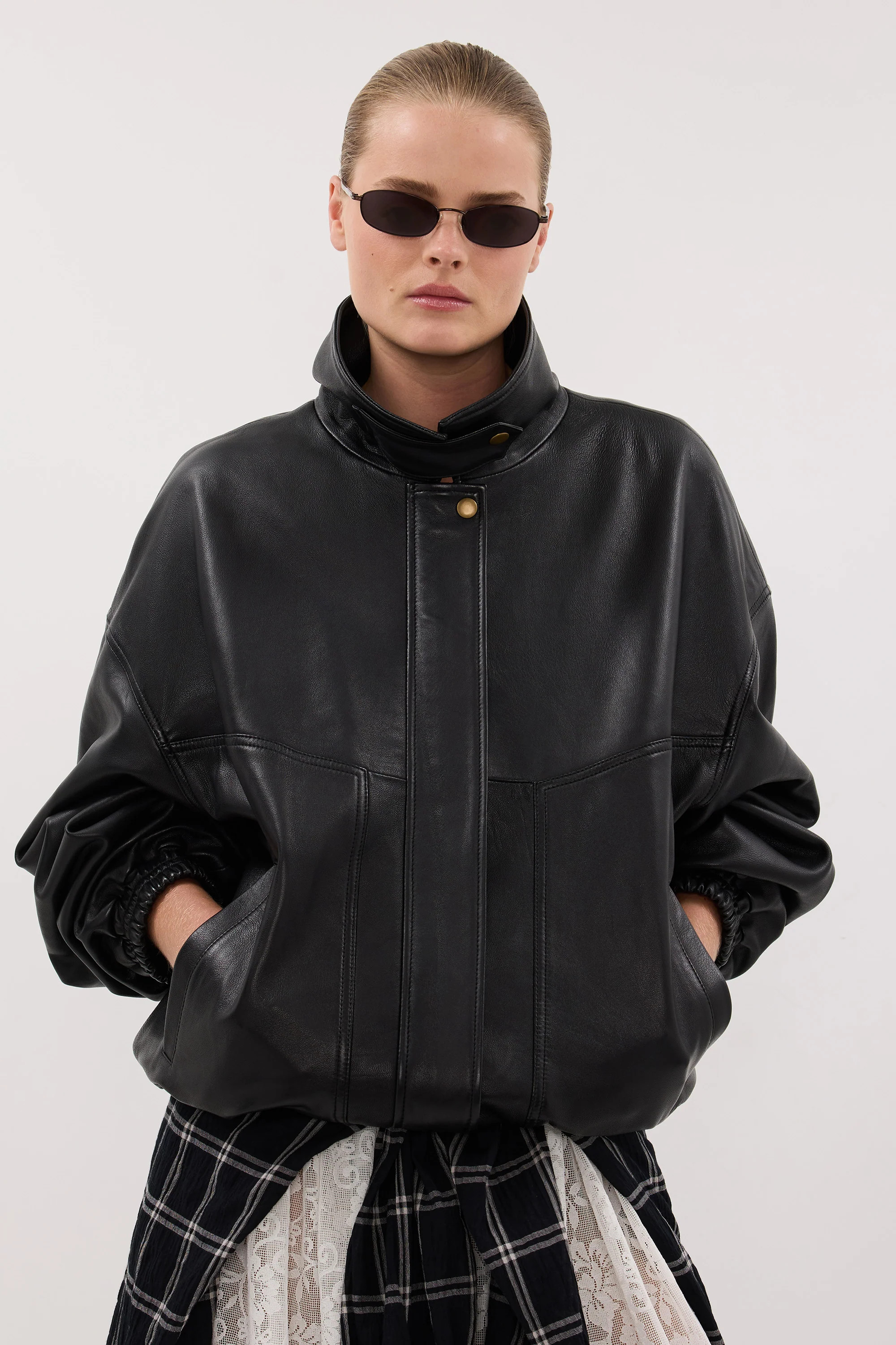 SERIN BLACK LEATHER BOMBER JACKET | DISSH