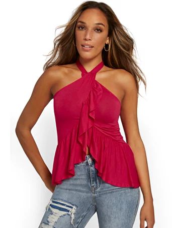 ruffle-front halterneck goddess top | New York & Company