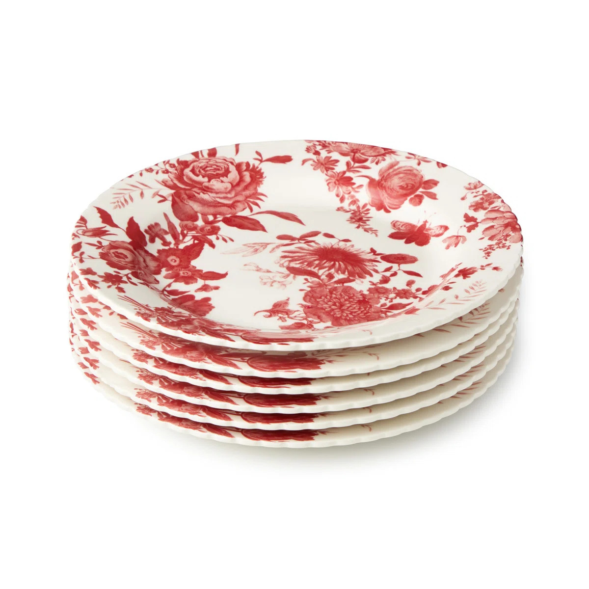 Gabrielle Rose Porcelain Salad Plate Set of 6, scalloped rose toile plates with varied floral sce... | Wayfair North America