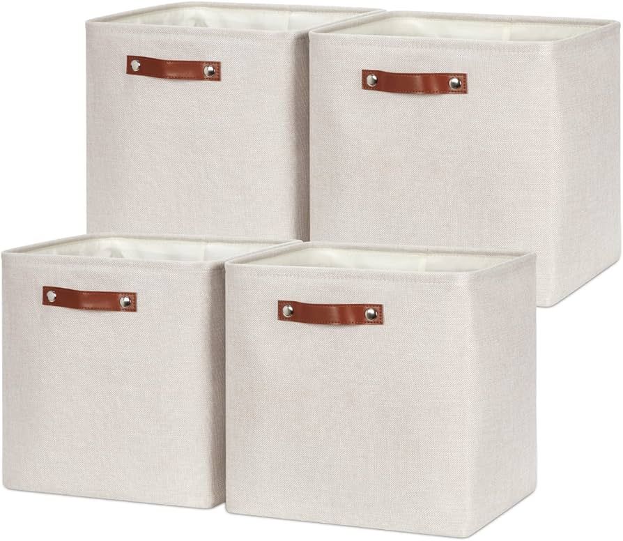 HNZIGE 13x13x13 Cube Storage Bins, Fabric Storage Cubes Baskets for Shelves, Set of 4, Cube Stora... | Amazon (US)