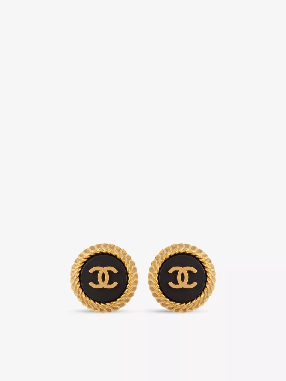 Pre-loved Chanel yellow gold-plated metal and lucite clip-on earrings | Selfridges
