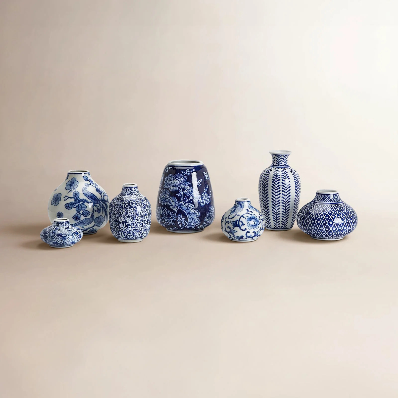 Blue And White Set Of 7 Vase | Birch Lane