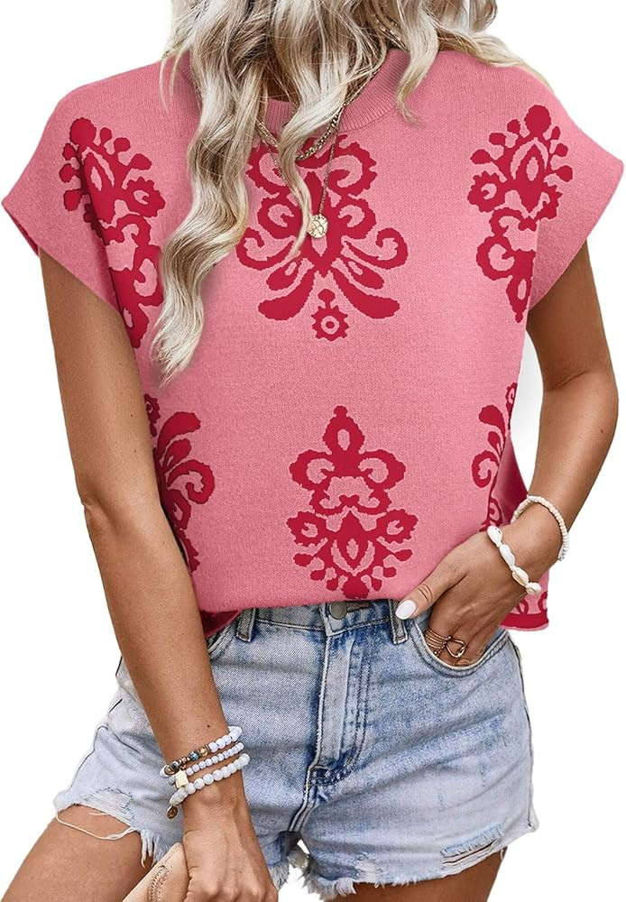 Dokotoo Women’s Sweater Vest Summer Casual Crewneck Knit Pullover Tops Lightweight Boho Printed... | Amazon (US)
