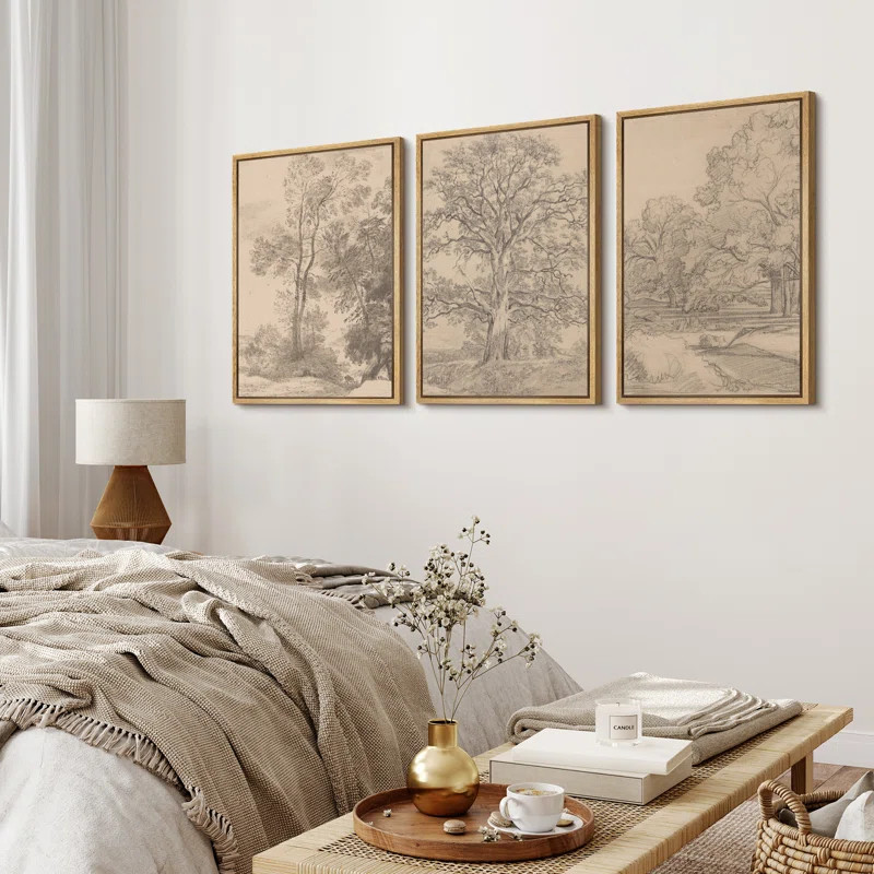 Rustic Countryside " Vintage Forest Tree Sketch Landscape Pictures, Modern Farmhouse Living Room ... | Wayfair North America