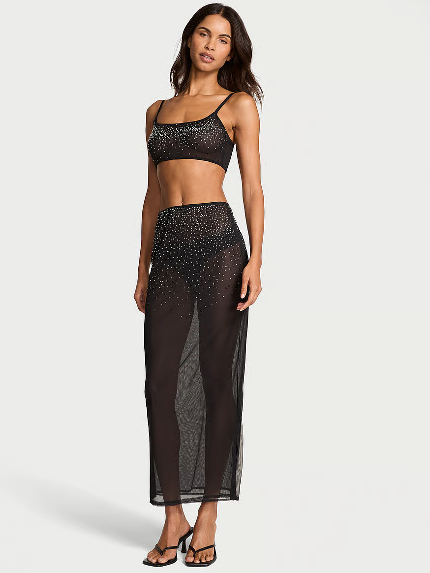 Buy Sparkle Crystal Sheer Bralette & Maxi Skirt Set, Black - Order Cami Sets online - Victoria's ... | Victoria's Secret (US / CA )