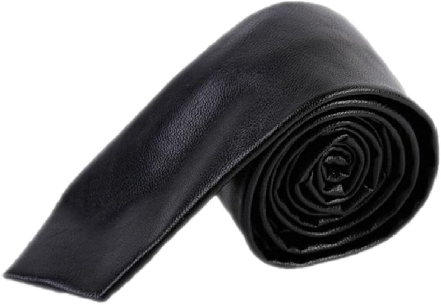 Men's Skinny Tie Handmade PU Leather Black Narrow Necktie | Amazon (US)