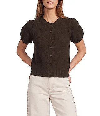 Antonio Melani Stella Short Puff Sleeve Crew Neckline Button Front Cashmere Cardigan -  XL | Dillard's