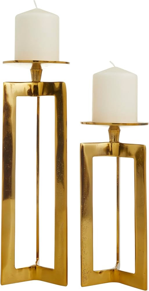 CosmoLiving by Cosmopolitan Aluminum Geometric Pillar Candle Holder, Set of 2 14", 10"H, Gold | Amazon (US)