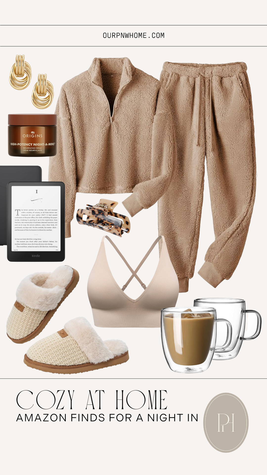 Amazon must haves for the perfect cozy night in!

loungewear, sherpa sweatsuit, tan loungewear, matching set, pajamas, clear glass mugs, coffee mug, tea mug, slippers, kindle, e-reader, night cream, moisturizer, claw clip, gold earrings, neutral fashion, casual look 

 #LTKootd #LTKmorningroutine #LTKselfcare