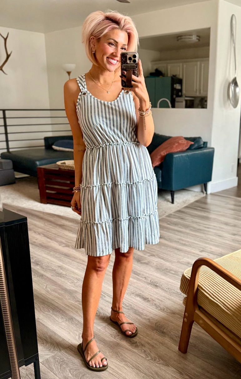 Stylish & comfy in this summer dress. Perfect for a day out! Dress: Medium // Sandals: TTS 

 #LTKootd #LTKOver40 #LTKSaleAlert