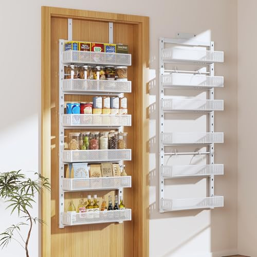Pantry Door Organizers and Storage, 6-Tier Large Metal Heavy-Duty Frame Over the Door Spice Rack, 2 in 1 Wall-Mounted or Hanging shelf for Kitchen, Bathroom, Laundry Room, Bedroom, Closet &Nursery | Amazon (US)