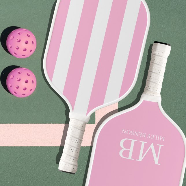 Aesthetic Country Club Pink Stripes Monogram Cute Pickleball Paddle | Zazzle | Zazzle
