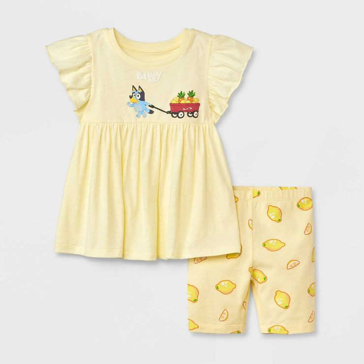 Toddler Girls' Bluey Solid Top and Bottom Set - Yellow | Target