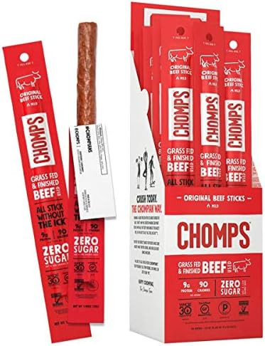 CHOMPS Grass Fed Original Beef Jerky Snack Sticks, Keto, Paleo, Whole30 Approved, Non-GMO, Gluten... | Amazon (US)
