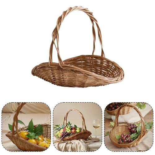 2025 Rattan Garden Baskets with Handle, Mini Picnic Basket, Multipurpose Harvesting Basket, Portable Hand Woven Easter Basket, New Woven Basket for Vegetable Fruit Daily (Wood colored large size new) | Amazon (US)