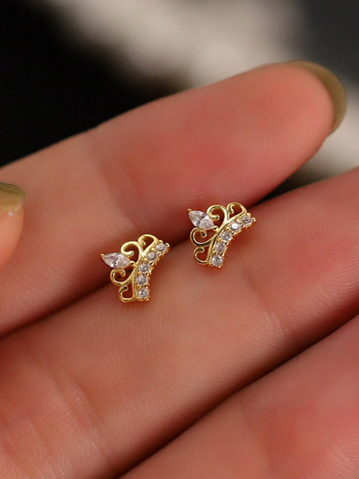 Stylever 1pair Queen'S Crown Earrings For Women S925 Sterling Silver Stud Earring Vintage Exquisi... | SHEIN