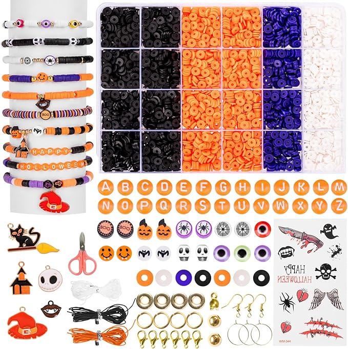 Goldwise Halloween Beads Friendship Bracelet Kit,2 Boxes with Halloween Clay Beads and Orange Let... | Amazon (US)