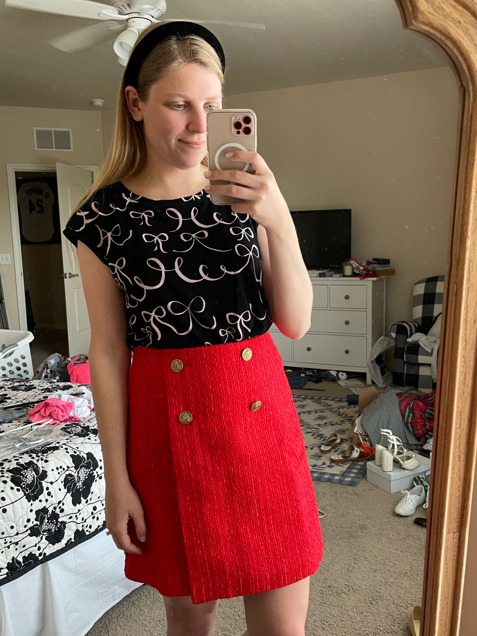 Red tweed double button skirt on sale for under $15 from LOFT  

#LTKsalealert #LTKunder50