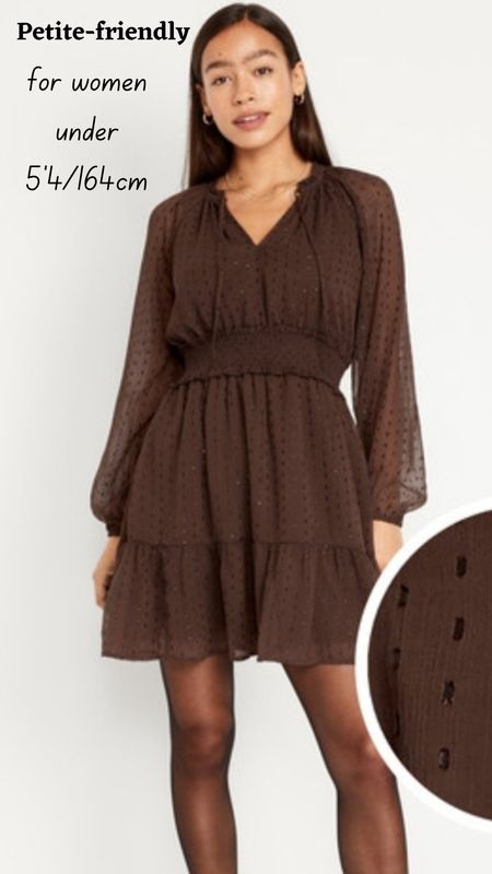 Waist defined shine mini dress in brown for spring closet. Petite fashion from Old Navy.

#LTKfindsunder100 #LTKstyletip