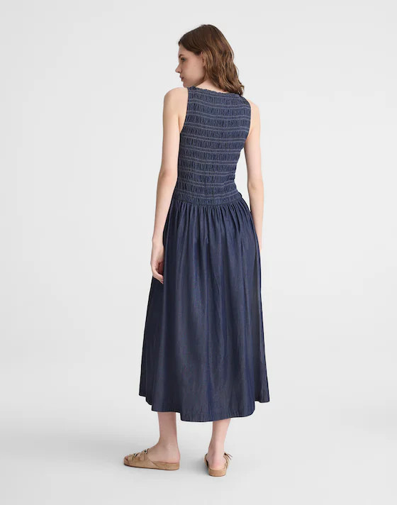 Denim Smocked Boatneck Maxi Dress | Madewell