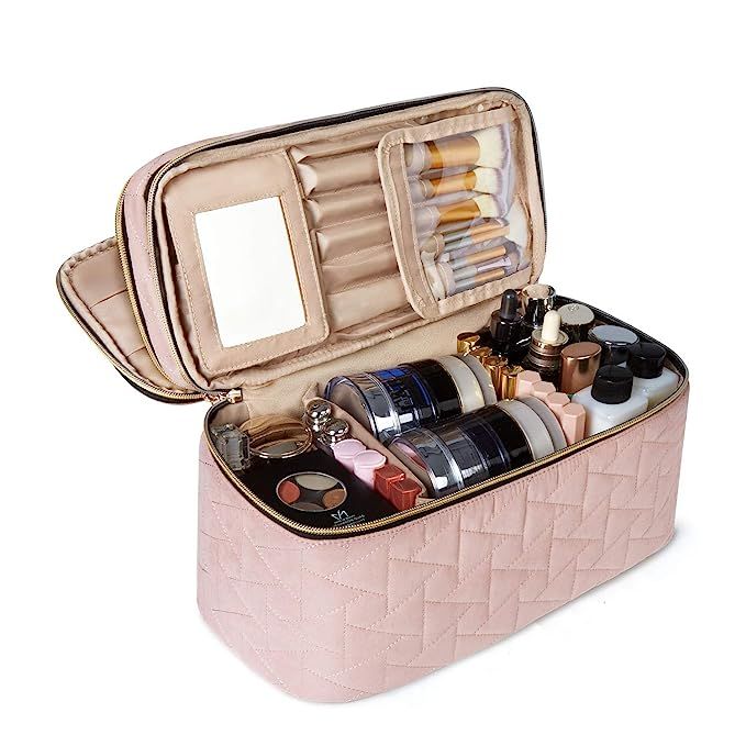 BAGSMART Makeup Bag Cosmetic Bag Large Toiletry Bag Travel Bag Case Organizer for Women, Soft Pin... | Amazon (US)