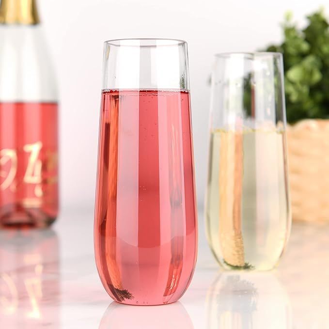 hotder 2PCS 100% Tritan Plastic Champagne Flutes,12 Oz stemless champagne glasses Toasting Glasse... | Amazon (US)