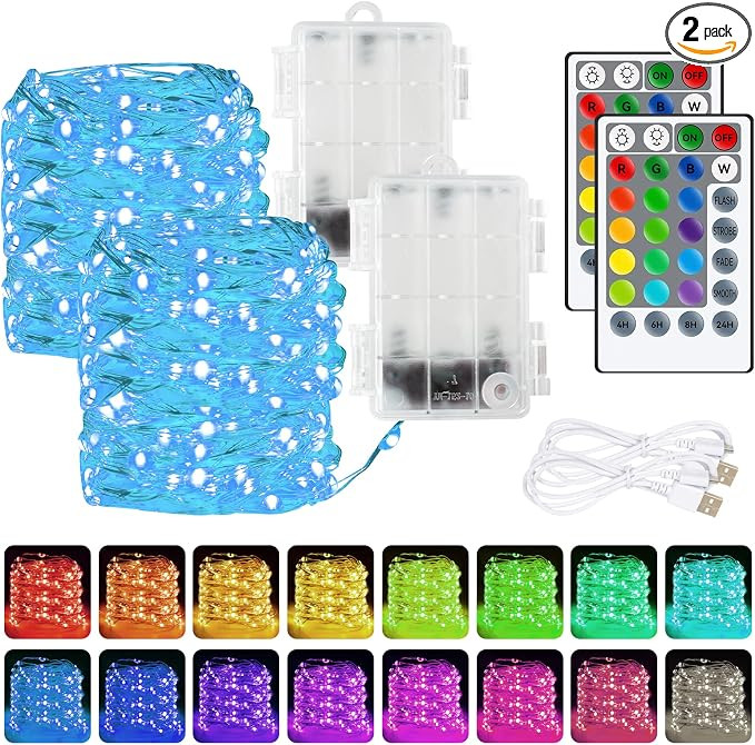 Dazzle Bright Color Changing Fairy Lights Battery Operated, 2 Pack Total 40FT 120LED Silver Coppe... | Amazon (US)