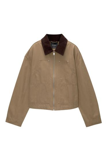 Lightweight jacket with corduroy collar | PULL and BEAR UK