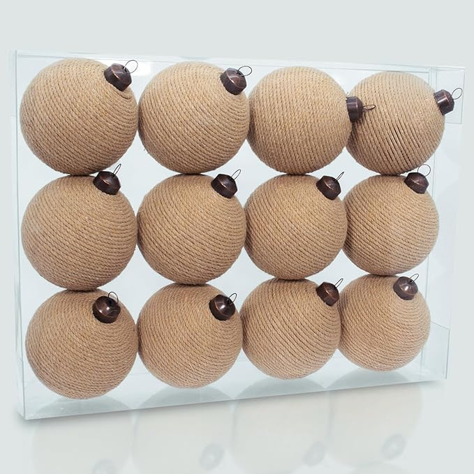 12PCS Rustic Burlap Christmas Ornaments, 3.15" Handmade Jute Rope Balls, Farmhouse Christmas Tree... | Amazon (US)