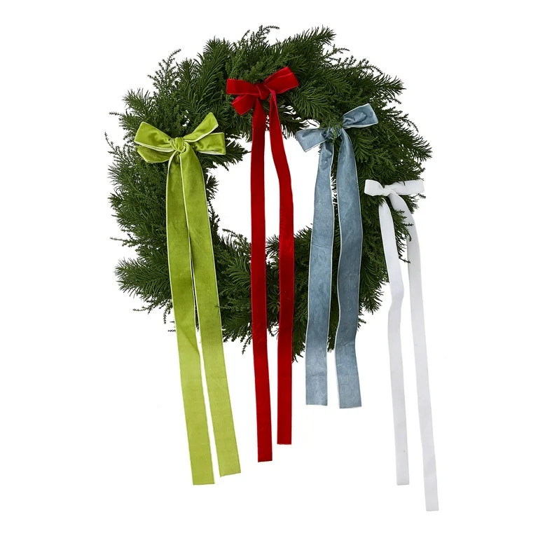 Greenery Christmas Wreath with Bows, Multicolor, 24", by Holiday Time - Walmart.com | Walmart (US)