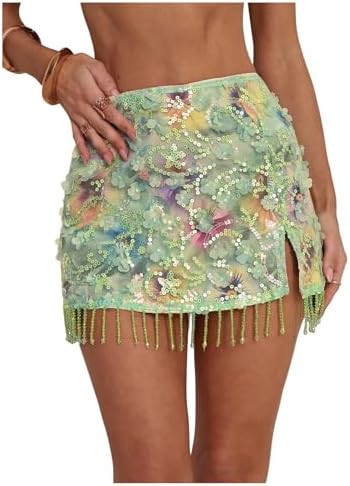 MakeMeChic Women's Sequin Mini Skirt Y2K Sparkly Micro Pencil Skirt | Amazon (US)