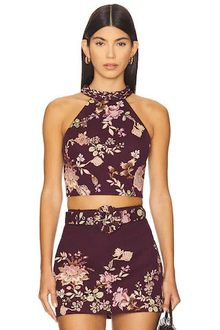 HEMANT AND NANDITA Halter Neck Top in Burgundy Floral from Revolve.com | Revolve Clothing (Global)