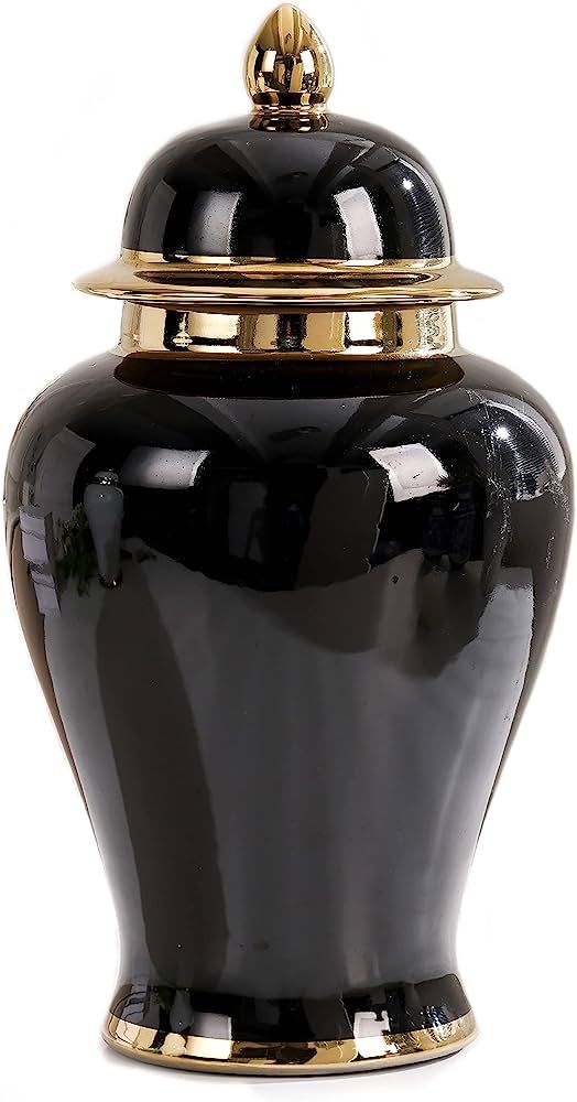 Ginger Jar,Black Ginger Jar with Gold Trim,Ginger Jar Vase Decor, Ceramic Decorative Jars for Hom... | Amazon (US)