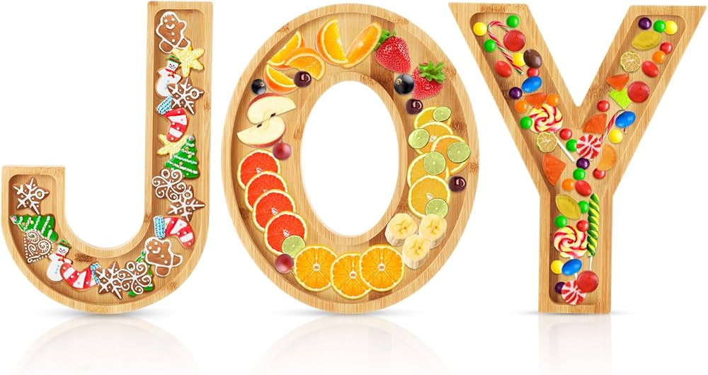 3 Pcs Christmas 11.8' Large Joy Letters Charcuterie Board Bamboo Wooden Serving Tray Xmas Joy Sha... | Amazon (US)