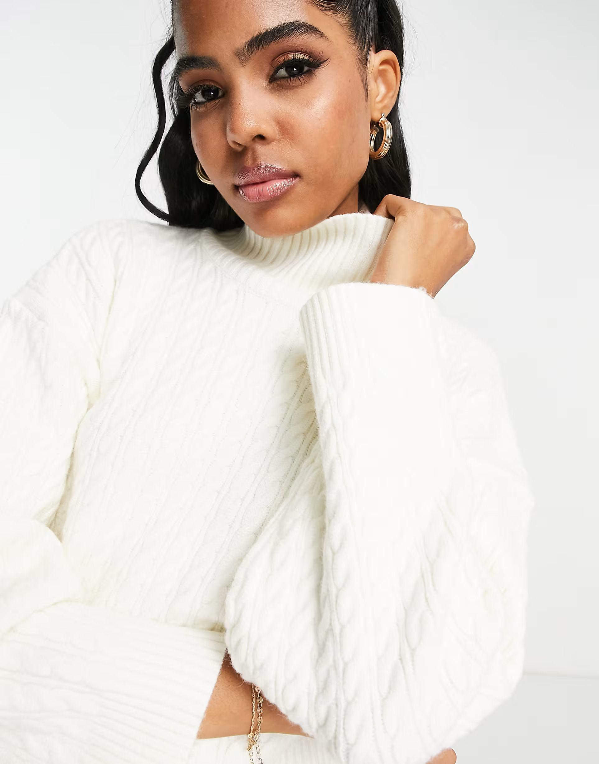 ASOS DESIGN sweater in mini cable with high neck in cream | ASOS (Global)